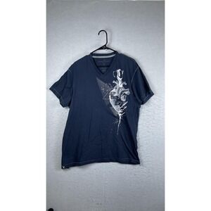 Marc Ecko Shirt Mens XL Blue Skeleton Ribcage Scorpion Graphic V Neck Tee Top